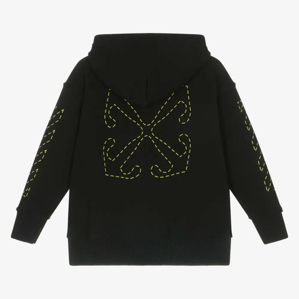 Off-White Tops*Boys Black Cotton Hooded Zip-Up Top