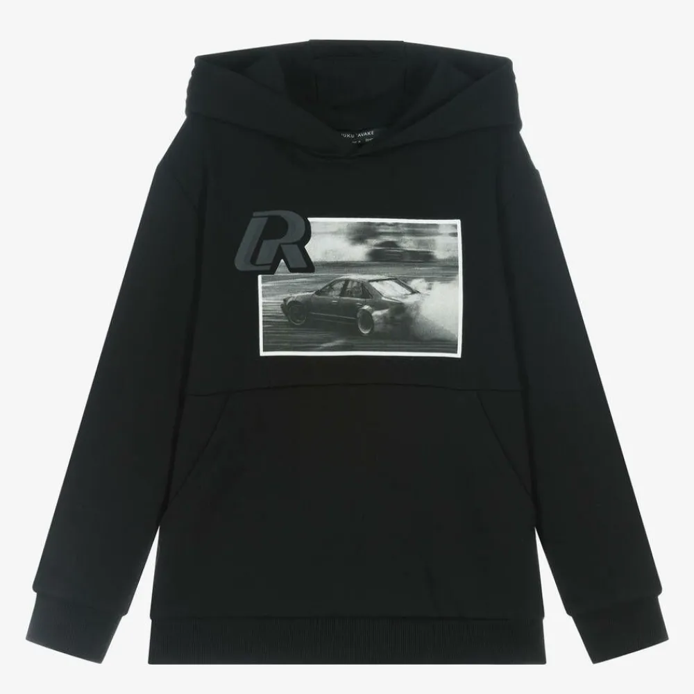Mayoral Nukutavake Tops*Boys Black Cotton Racing Car Hoodie