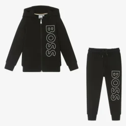 BOSS Tracksuits*Boys Black Cotton Tracksuit