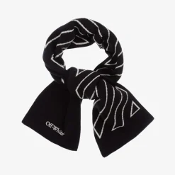 Off-White Scarves*Boys Black Diagonal Wool & Cotton Scarf