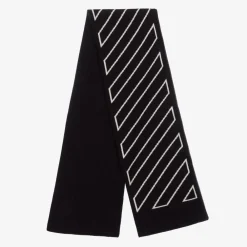 Off-White Scarves*Boys Black Diagonal Wool & Cotton Scarf