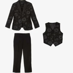 Romano Suits*Boys Black Floral Jacquard Suit