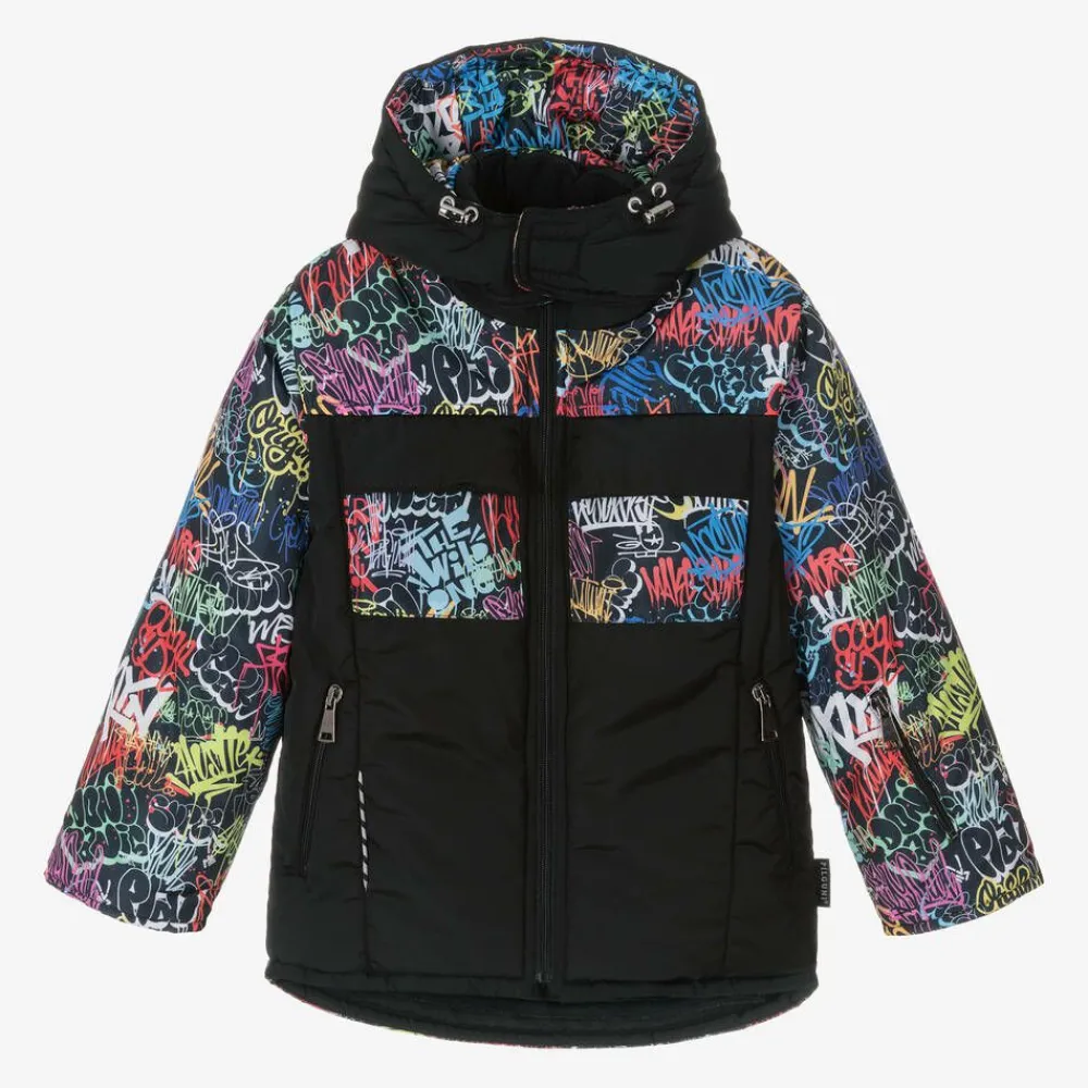 Pilguni Snowwear*Boys Black Graffiti Print Ski Jacket