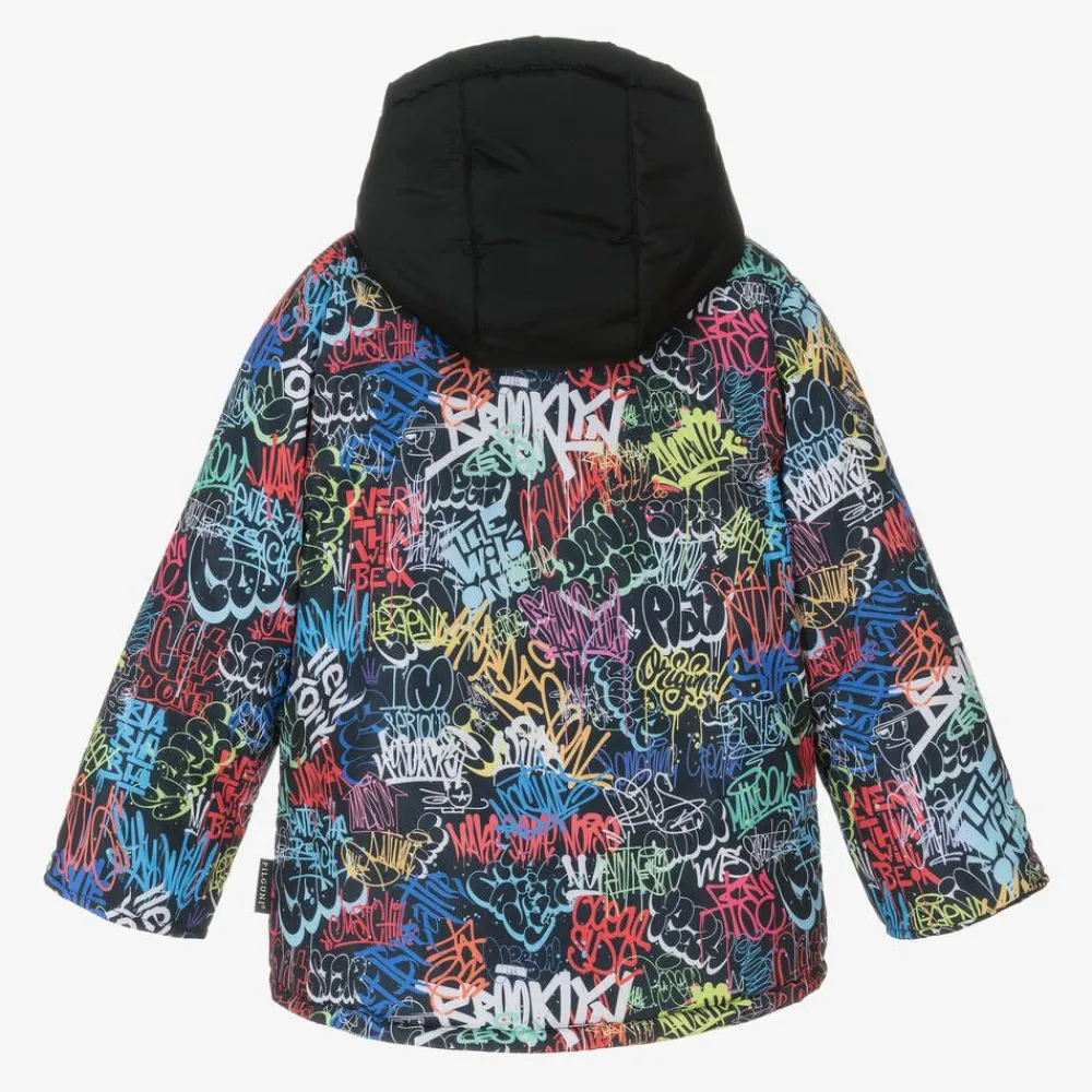 Pilguni Snowwear*Boys Black Graffiti Print Ski Jacket