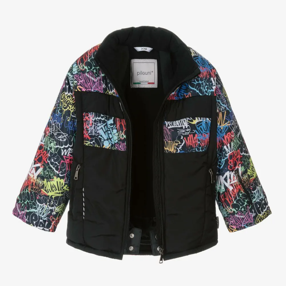 Pilguni Snowwear*Boys Black Graffiti Print Ski Jacket