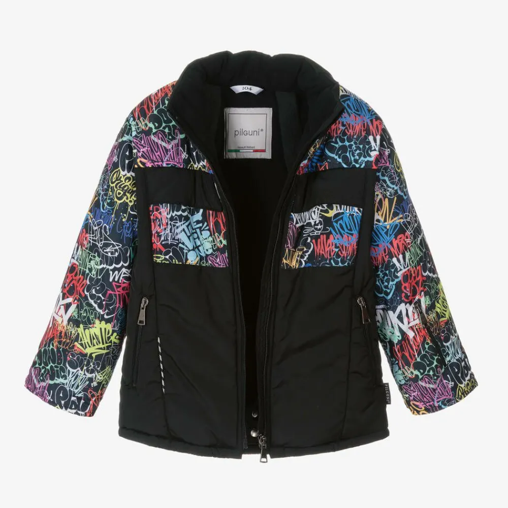 Pilguni Snowwear*Boys Black Graffiti Print Ski Jacket