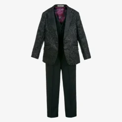 Romano Suits*Boys Black Jacquard Suit