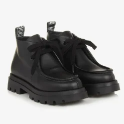 Moschino Boots*Boys Black Leather Moccasin Toe Boots