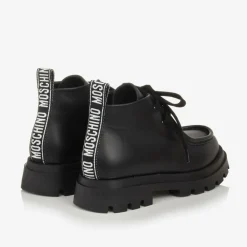 Moschino Boots*Boys Black Leather Moccasin Toe Boots