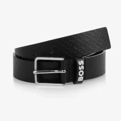 BOSS Clothing Accessories*Boys Black Leather Monogram Belt