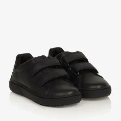 Geox School Shoes*Boys Black Leather Velcro Trainers