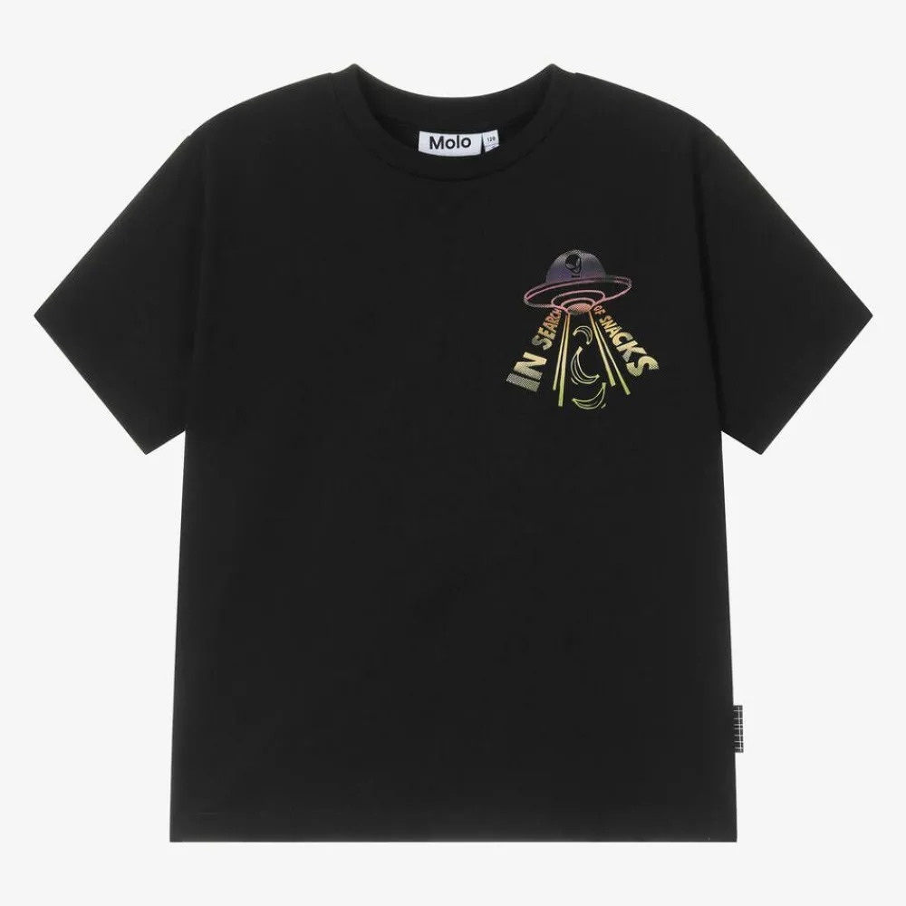 Molo Tops*Boys Black Organic Cotton UFO T-Shirt