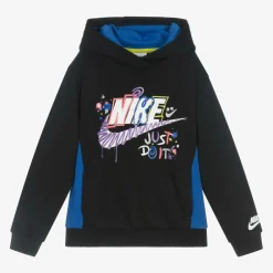 Nike Tops*Boys Black Swoosh Logo Cotton Hoodie