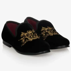 Romano Loafers & Moccasins|Loafers & Moccasins*Boys Black Velvet Gold Crest Shoes