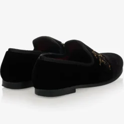 Romano Loafers & Moccasins|Loafers & Moccasins*Boys Black Velvet Gold Crest Shoes