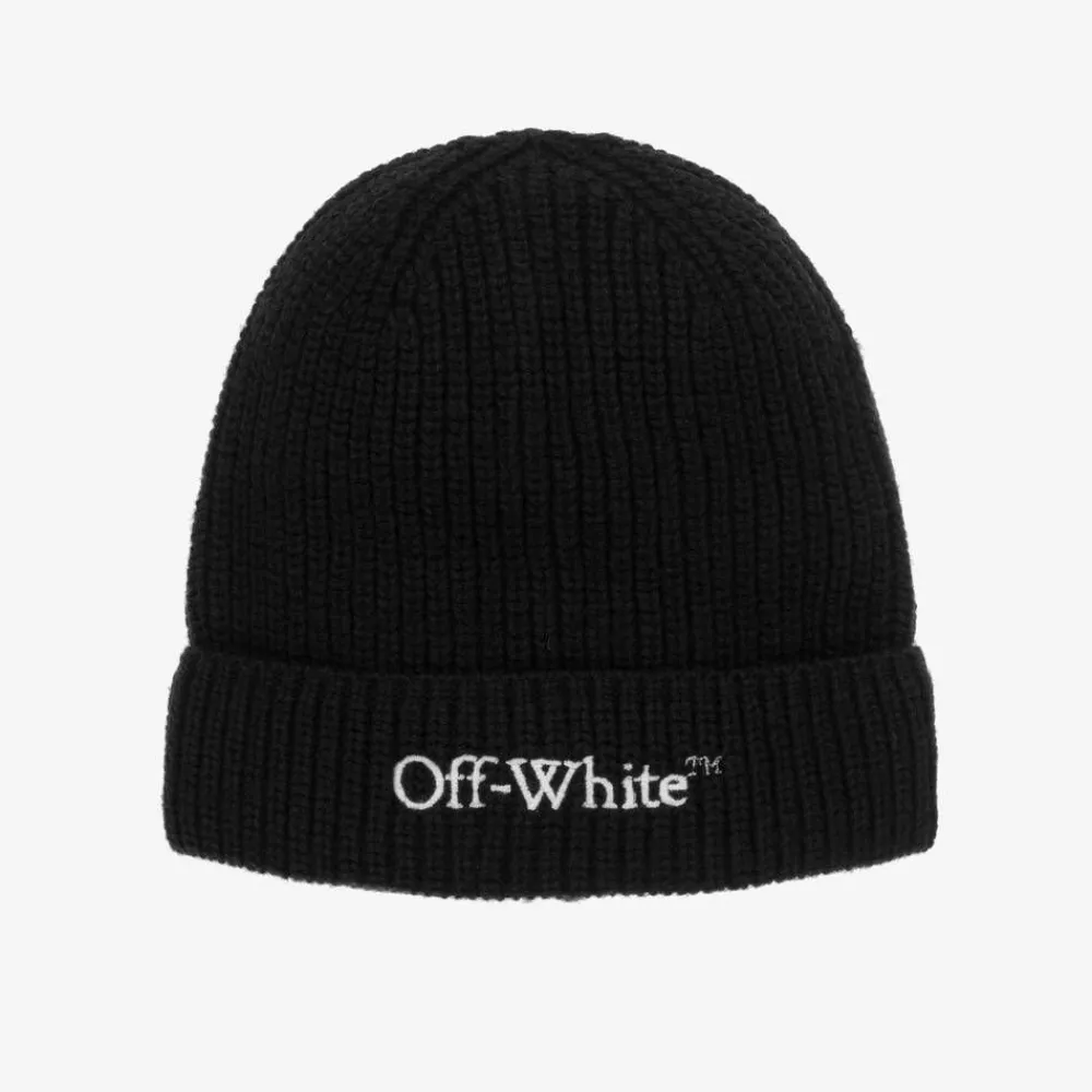Off-White Hats*Boys Black Wool & Cotton Knit Beanie