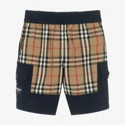 Burberry Shorts*Boys Blue & Beige Check Cargo Shorts