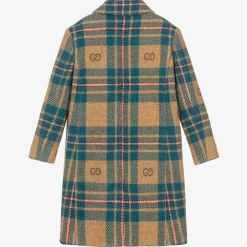 Gucci Coats & Jackets*Boys Blue & Beige GG Check Wool Coat
