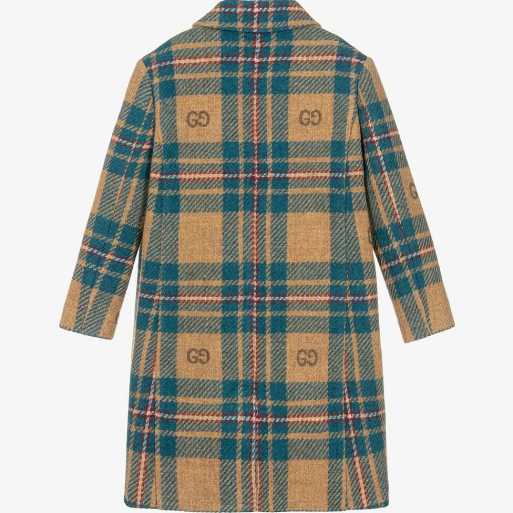 Gucci Coats & Jackets*Boys Blue & Beige GG Check Wool Coat