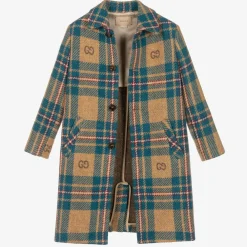 Gucci Coats & Jackets*Boys Blue & Beige GG Check Wool Coat