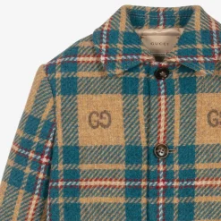 Gucci Coats & Jackets*Boys Blue & Beige GG Check Wool Coat