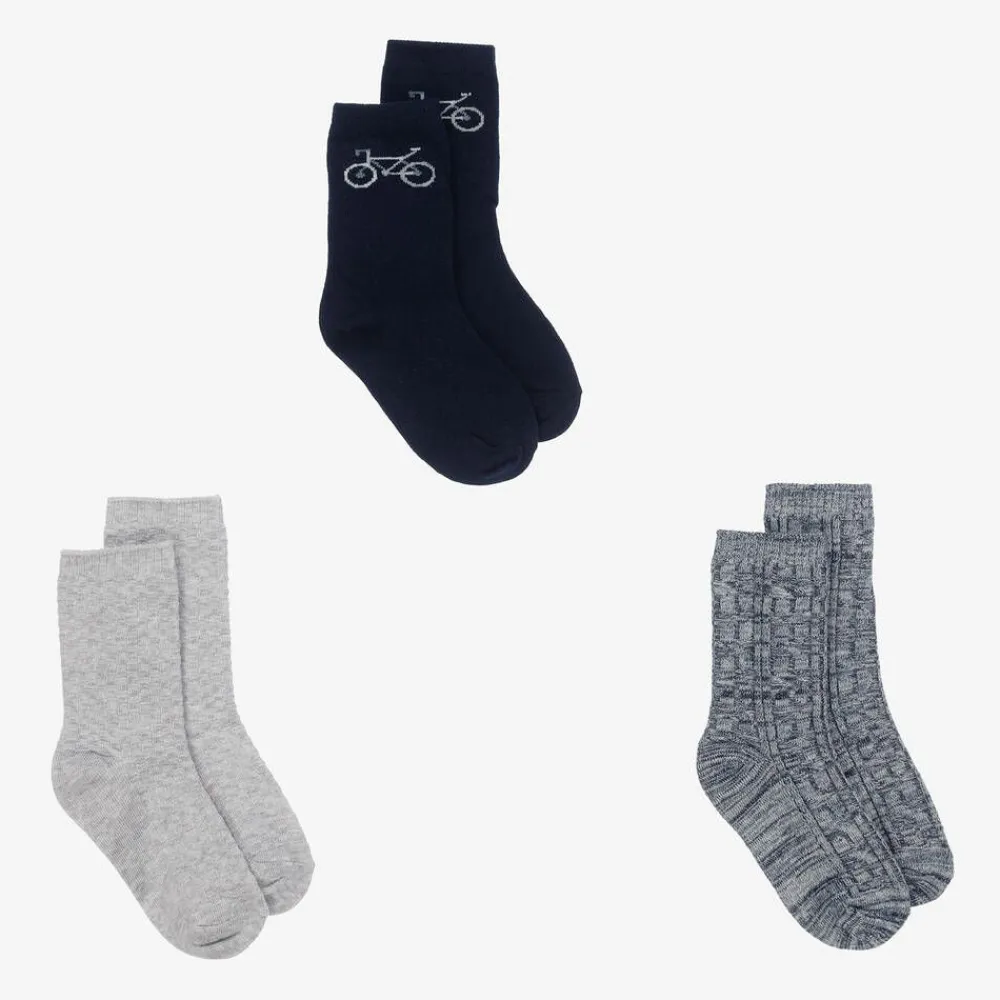 Mayoral Socks*Boys Blue & Grey Cotton Socks (3 Pack)