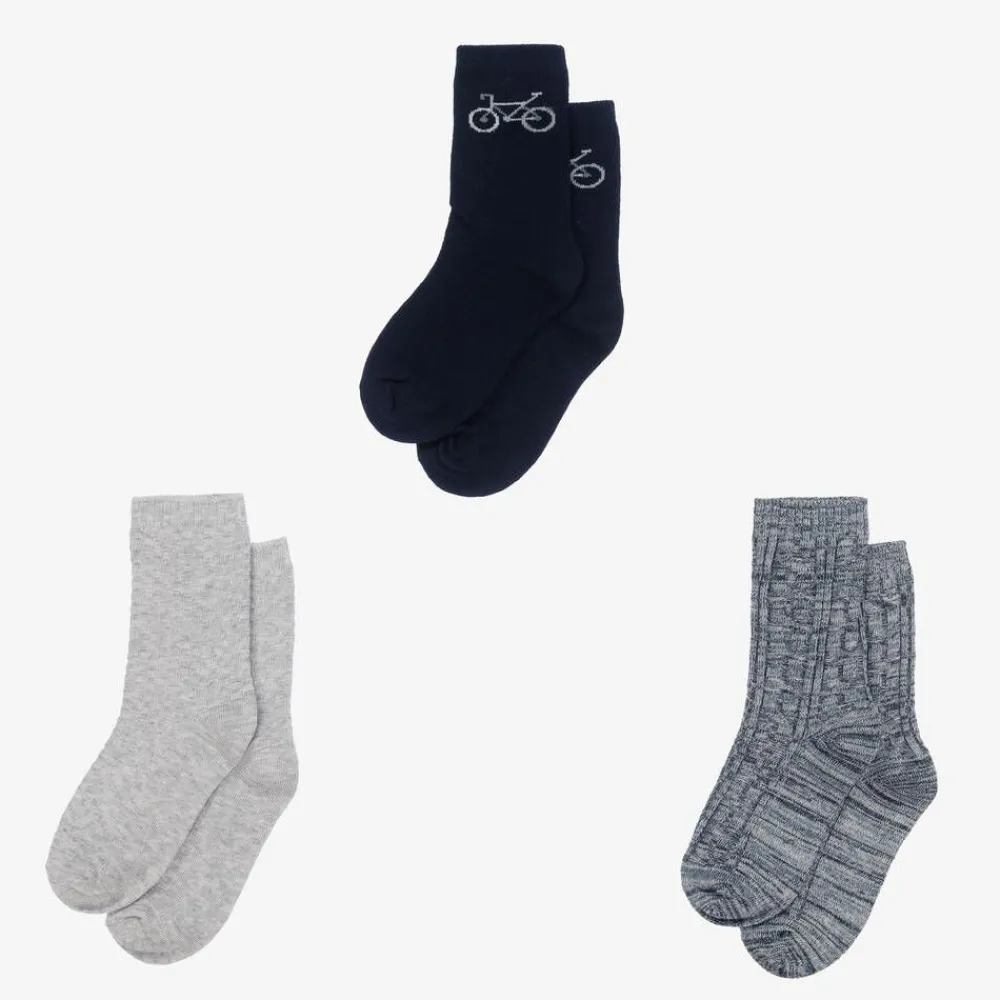 Mayoral Socks*Boys Blue & Grey Cotton Socks (3 Pack)
