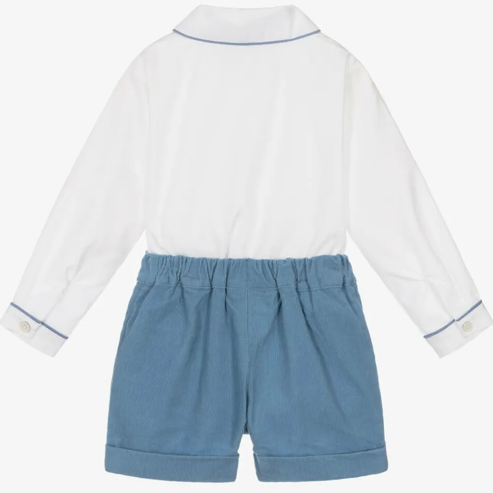 Rachel Riley Outfit Sets*Boys Blue & Ivory Cotton Buster Suit