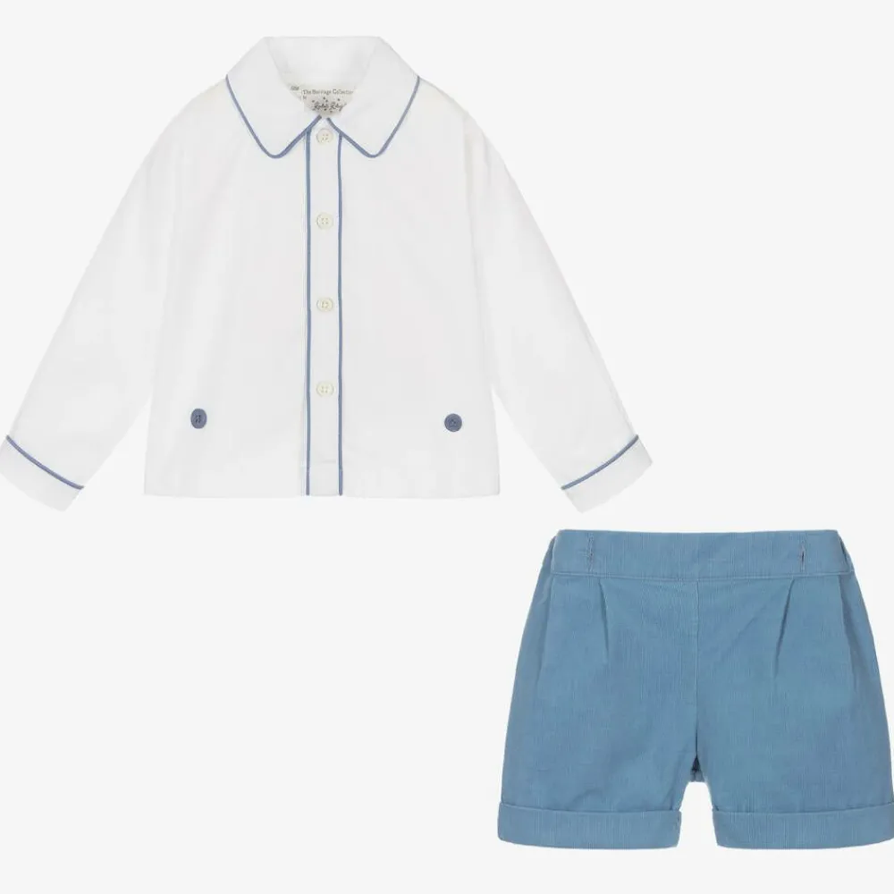 Rachel Riley Outfit Sets*Boys Blue & Ivory Cotton Buster Suit