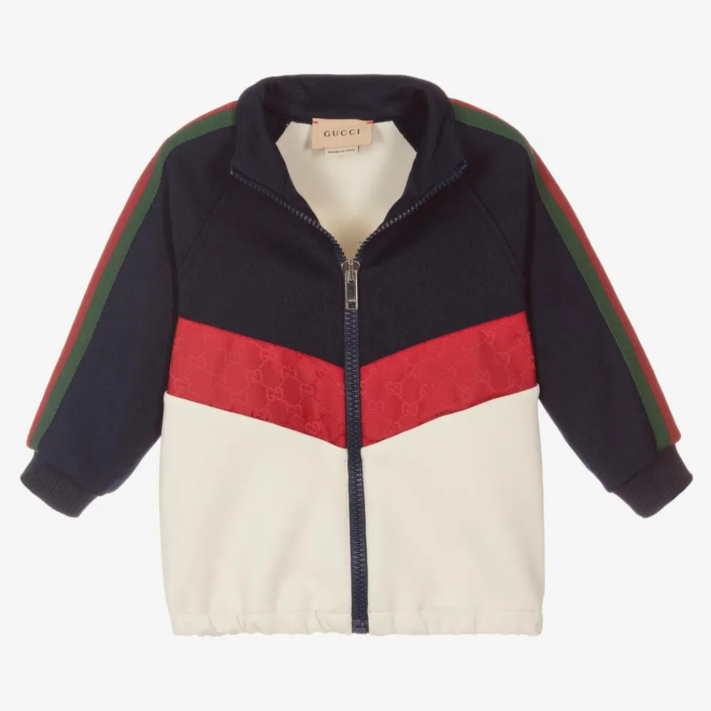 Gucci Tops*Boys Blue & Ivory Zip-Up Top