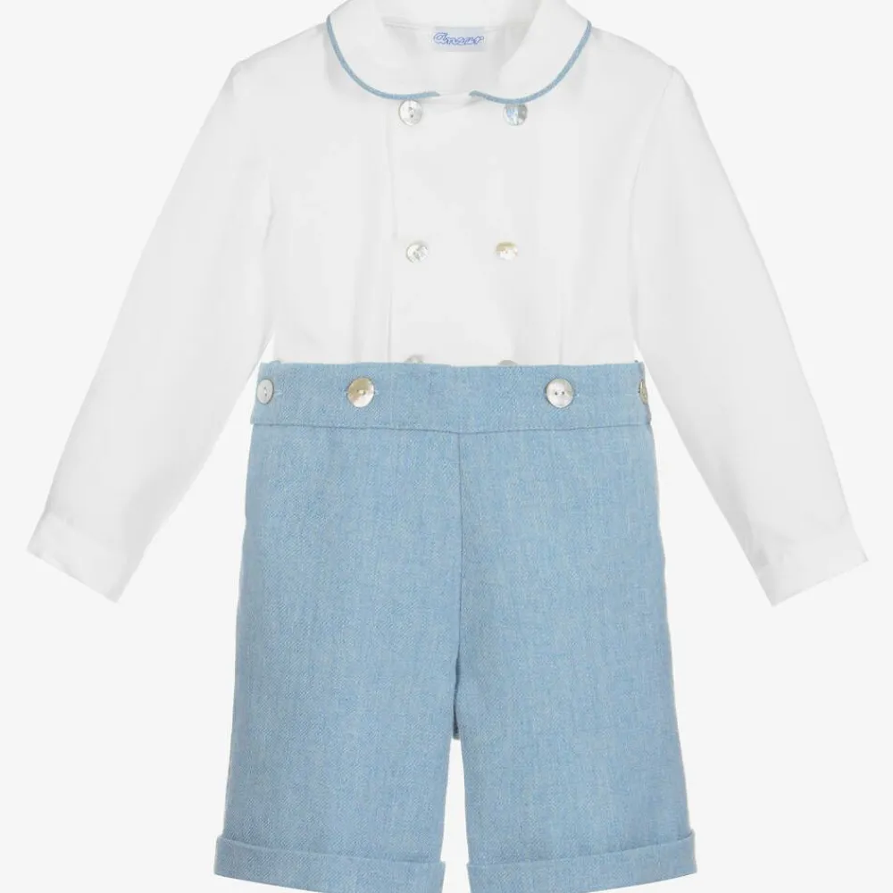 Ancar Outfit Sets|Outfit Sets*Boys Blue & White Cotton Buster Suit