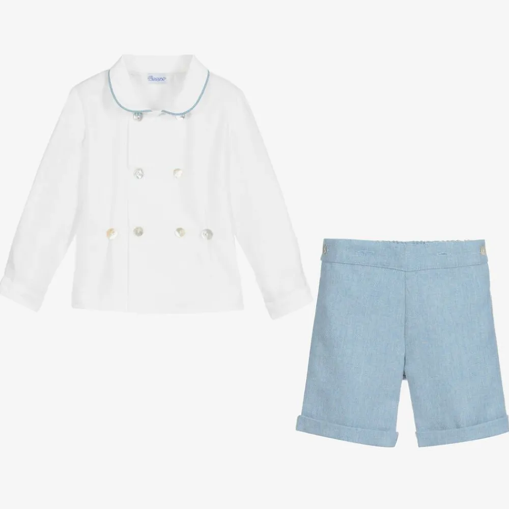 Ancar Outfit Sets|Outfit Sets*Boys Blue & White Cotton Buster Suit