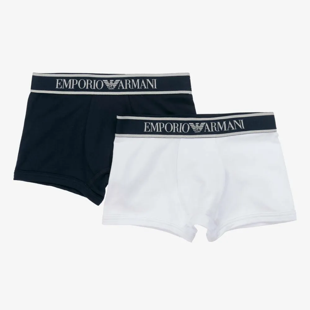 Emporio Armani Underwear*Boys Blue & White Cotton Boxers (2 Pack)