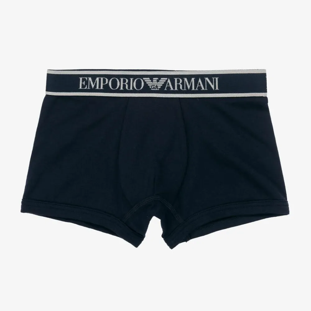Emporio Armani Underwear*Boys Blue & White Cotton Boxers (2 Pack)
