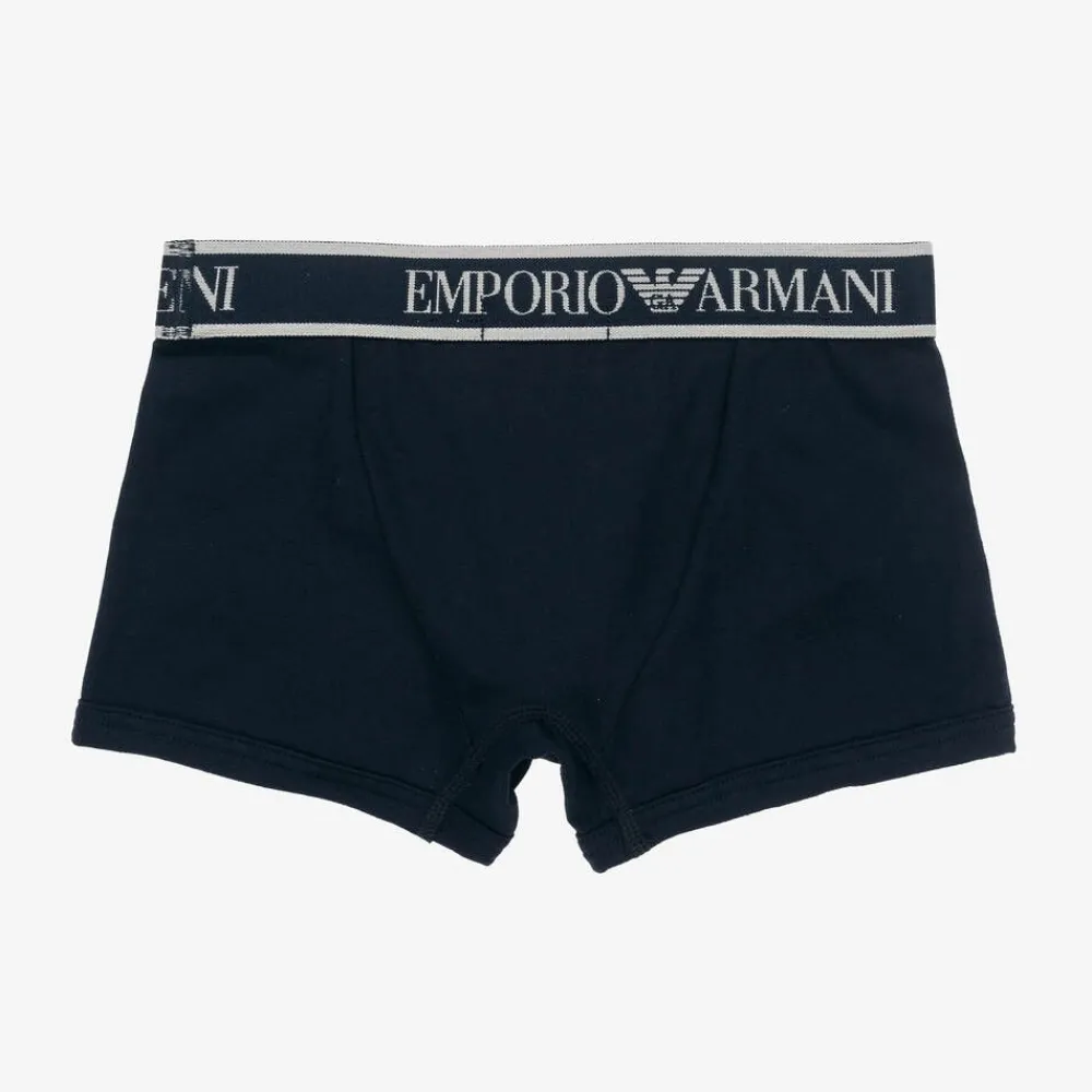 Emporio Armani Underwear*Boys Blue & White Cotton Boxers (2 Pack)