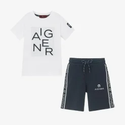 AIGNER Outfit Sets*Boys Blue & White Cotton Shorts Set