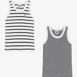 Petit Bateau Underwear*Boys Blue & White Cotton Vests (2 Pack)