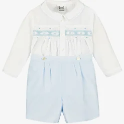 Sarah Louise Outfit Sets*Boys Blue & White Hand-Smocked Buster Suit