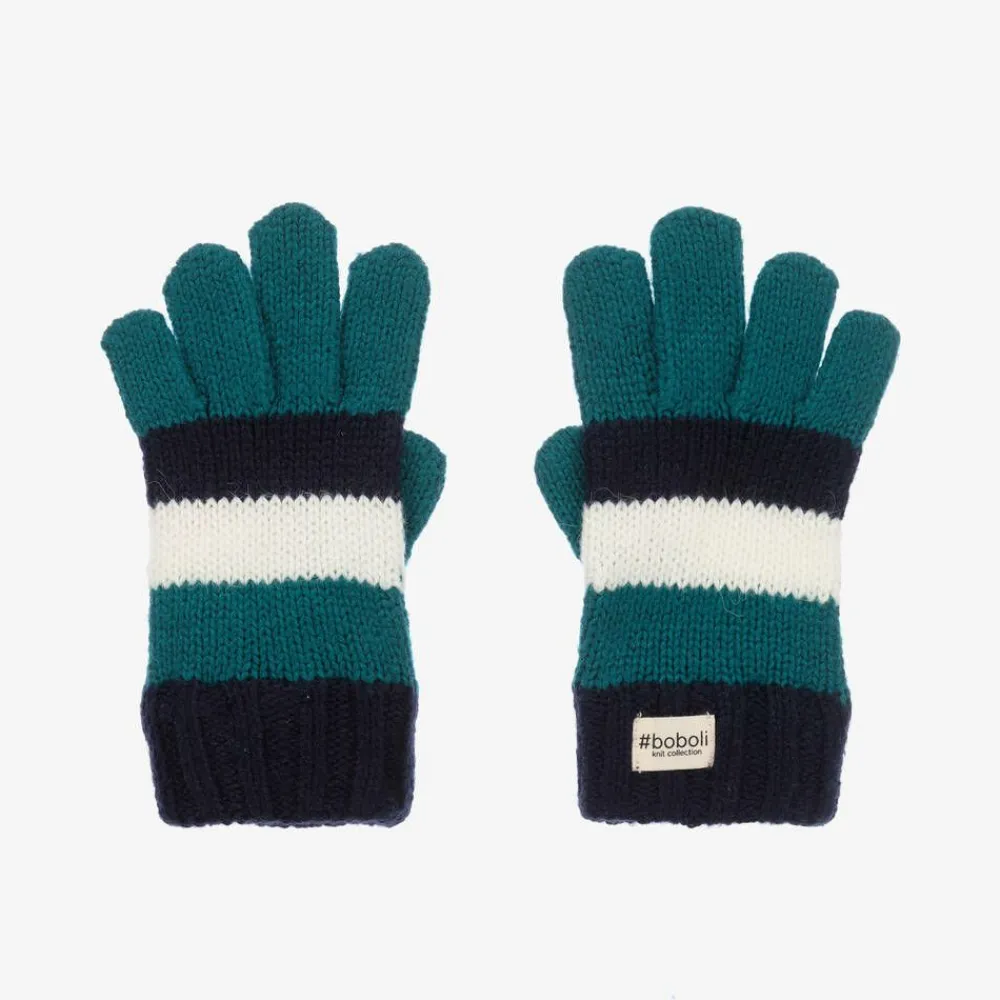 Boboli Gloves & Mittens*Boys Blue & White Striped Knitted Gloves