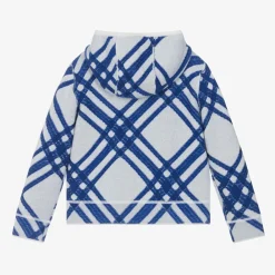 Burberry Tops*Boys Blue Check Wool Zip-Up Hoodie SaltCheck