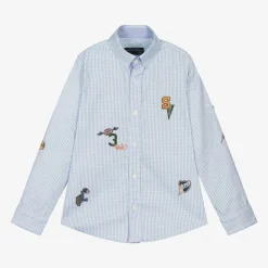 Lapin House Tops*Boys Blue Checked Cotton Shirt