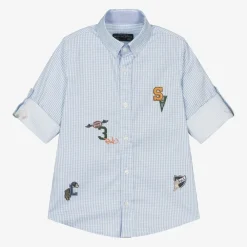 Lapin House Tops*Boys Blue Checked Cotton Shirt