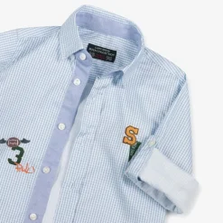 Lapin House Tops*Boys Blue Checked Cotton Shirt