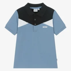 BOSS Tops*Boys Blue Colour Block Cotton Polo Shirt