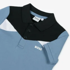 BOSS Tops*Boys Blue Colour Block Cotton Polo Shirt