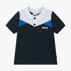 BOSS Tops*Boys Blue Colourblock Cotton Polo Shirt