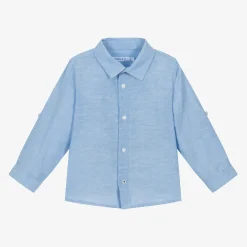 Mayoral Tops*Boys Blue Cotton & Linen Shirt