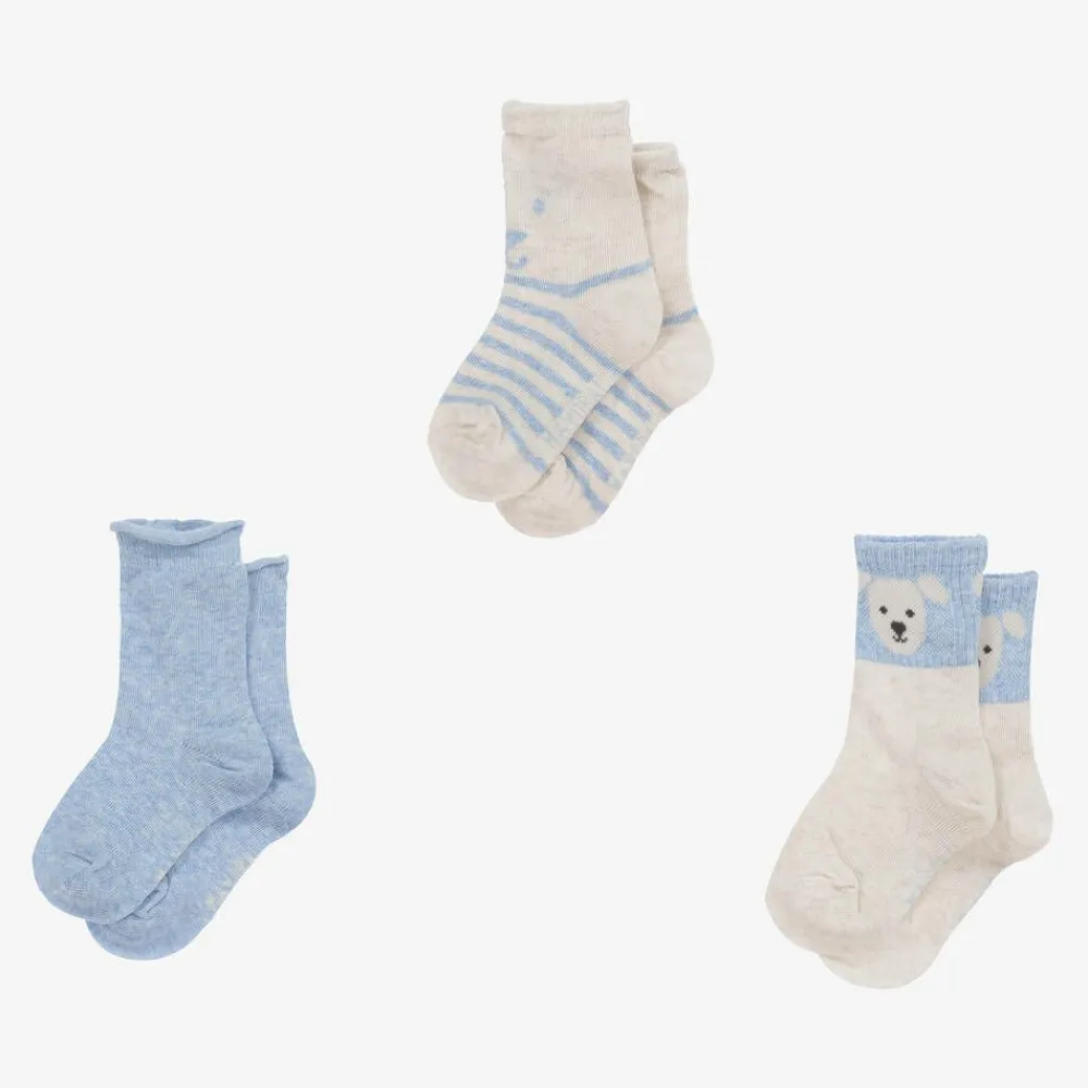 Mayoral Socks|Socks*Boys Blue Cotton Bear Socks (3 Pack)