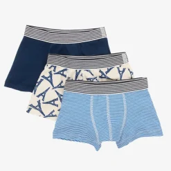 Petit Bateau Underwear*Boys Blue Cotton Boxer Shorts (3 Pack)