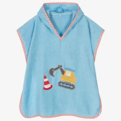 Playshoes Towels & Robes*Boys Blue Cotton Digger Poncho Towel